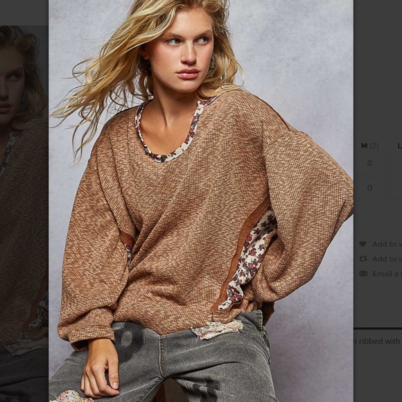 POL “ Tawny “ POL Ribbed Top with Floral Pattern Contrast - Picture 7 of 7